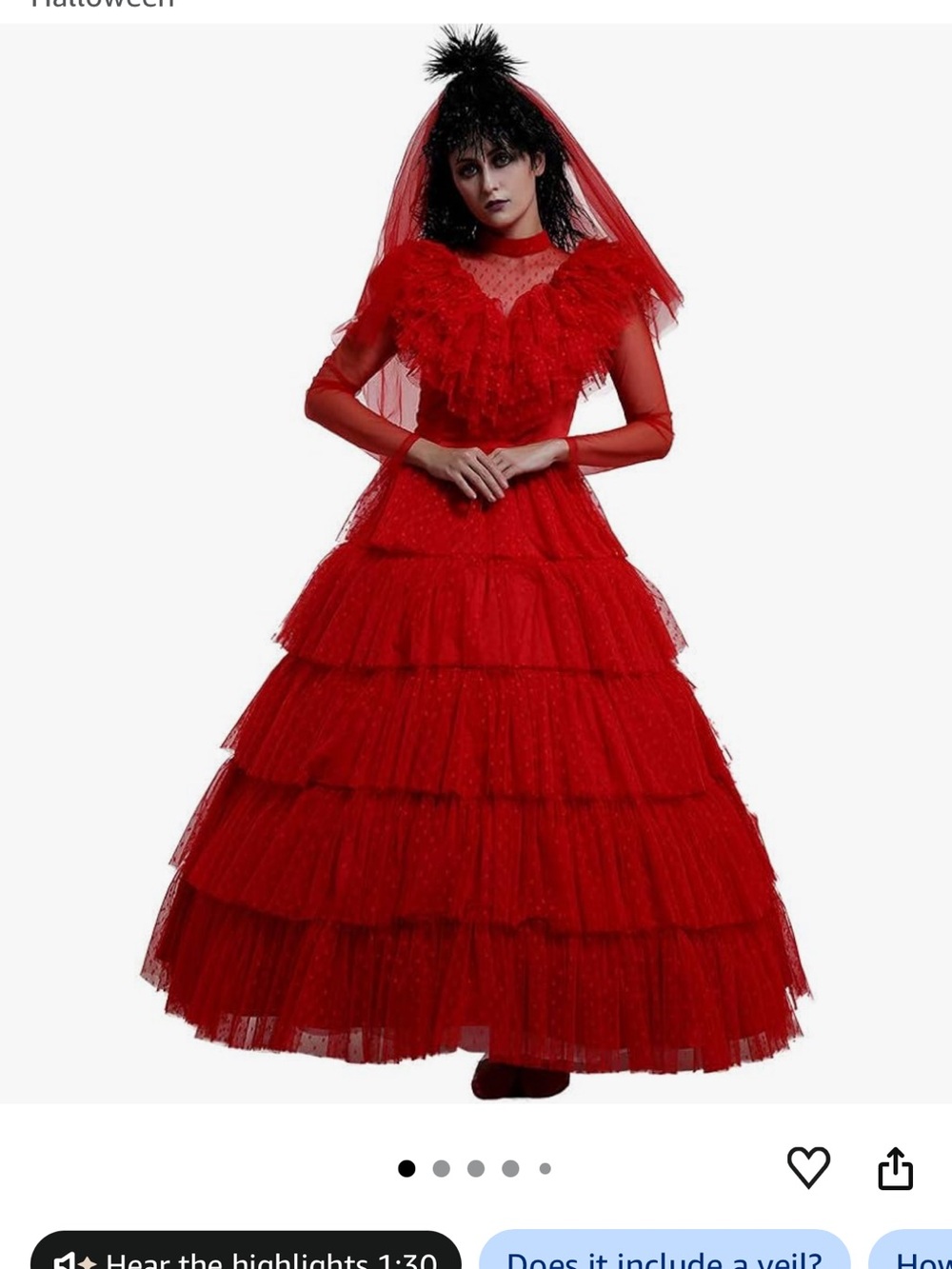 Lydia Deetz Costume Women Adult Red Bride Wedding Dress - Large